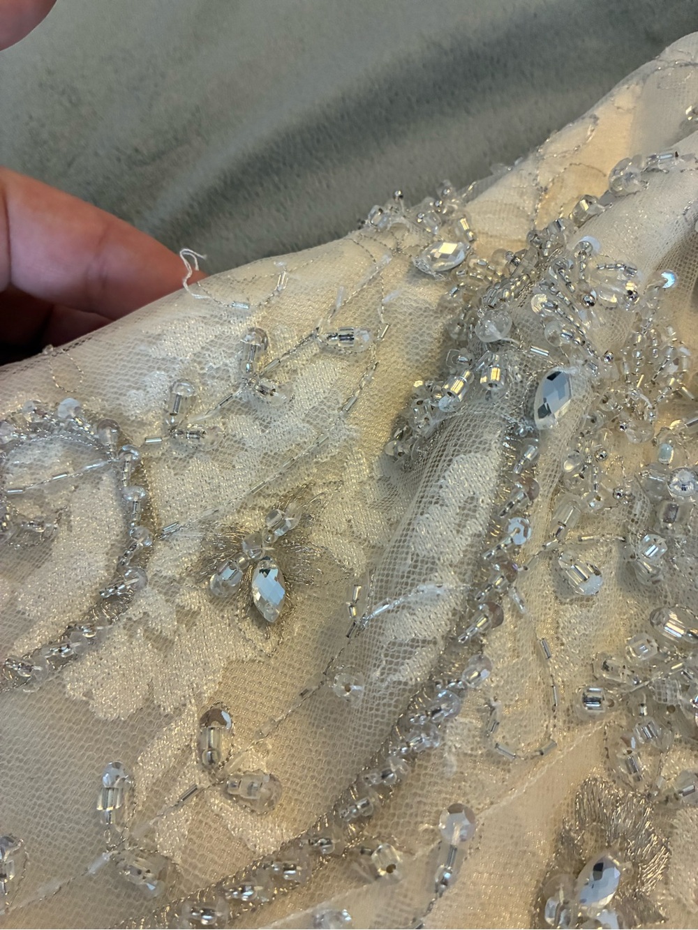 Beaded Ivory Lace Evening Dress with V-Neck - Picture 8 of 11